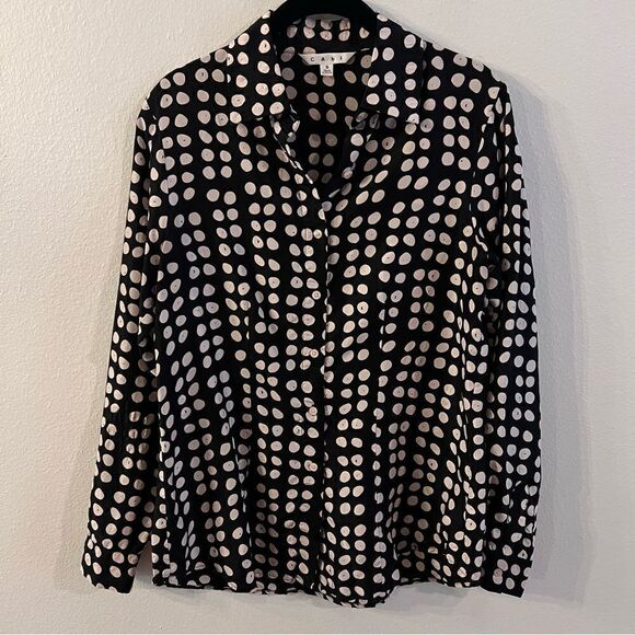 CAbi Tops - CABI Blouse Silk Black White Dots Long Sleeve Button Front Sz Small Professional